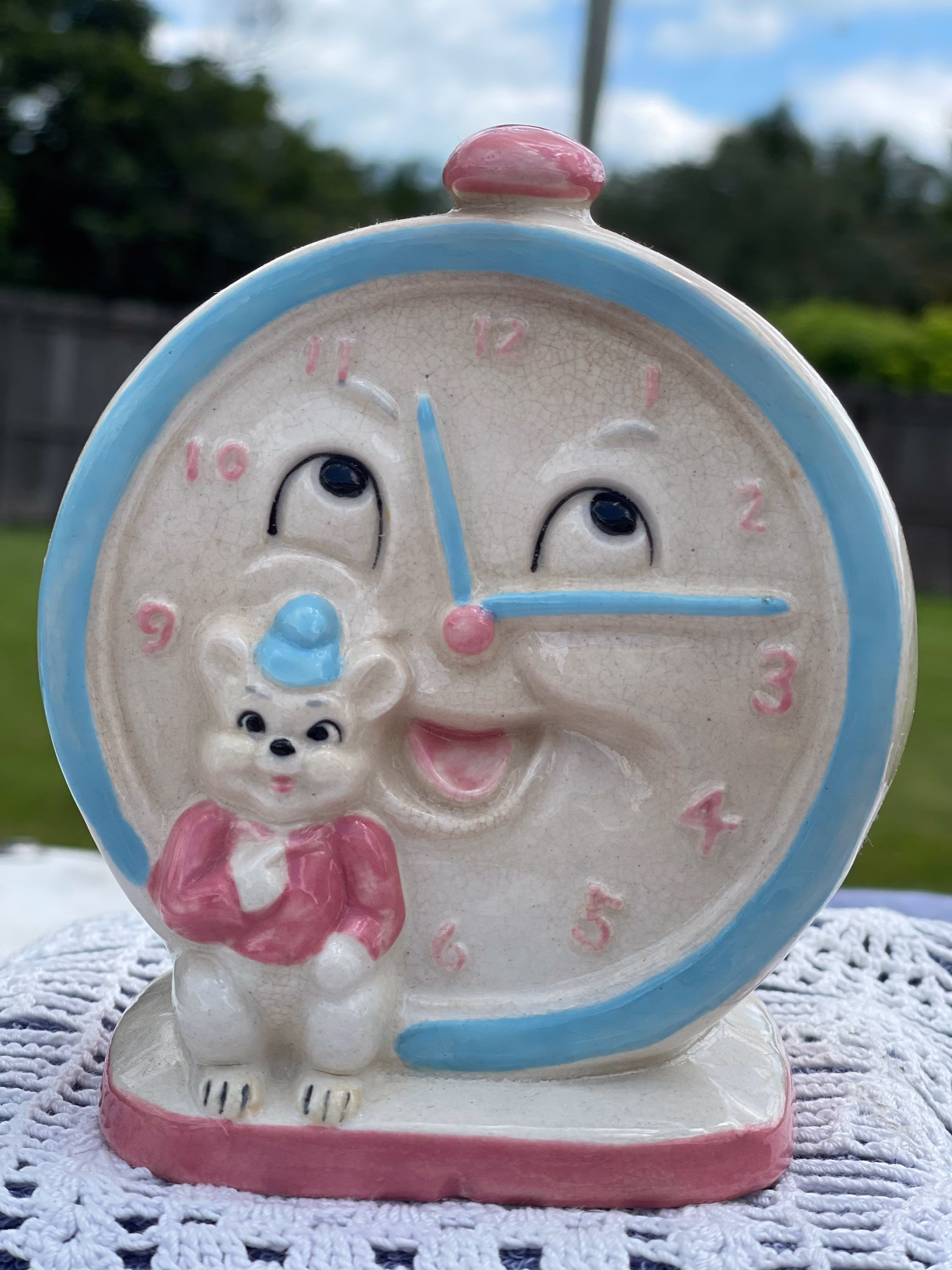 Vintage Clock Face Planter With Mouse