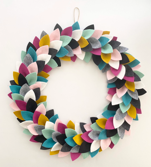 Contemporary All Season Felt Wreath, Home Decor, Housewarming, Gift For Her, Boxwood Inspired, Colorful 16" Or 18