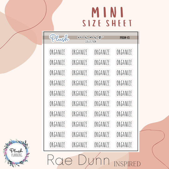 Organize Script Mini Planner Stickers, Rae Dunn Inspired, Farmhouse Font, Minis Collection, Removable Plush Planning