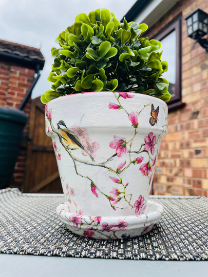Hand Painted Plant Pot, Pots With Saucer, Decoupaged Pots, Robin Christmas Gifts, Indoor Planters