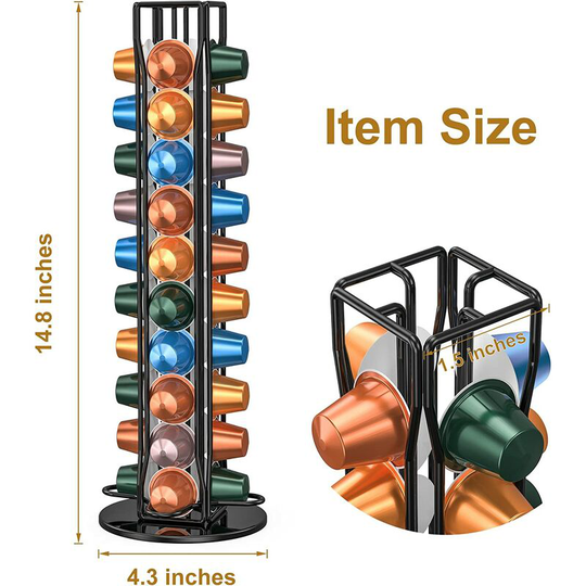 Coffee Pod Holder, Coffee Pod Storage Organizer Holder, 360 Degree Rotating Coffee Capsules, Holds 40 Coffee Pods, for Home Countertop - Black