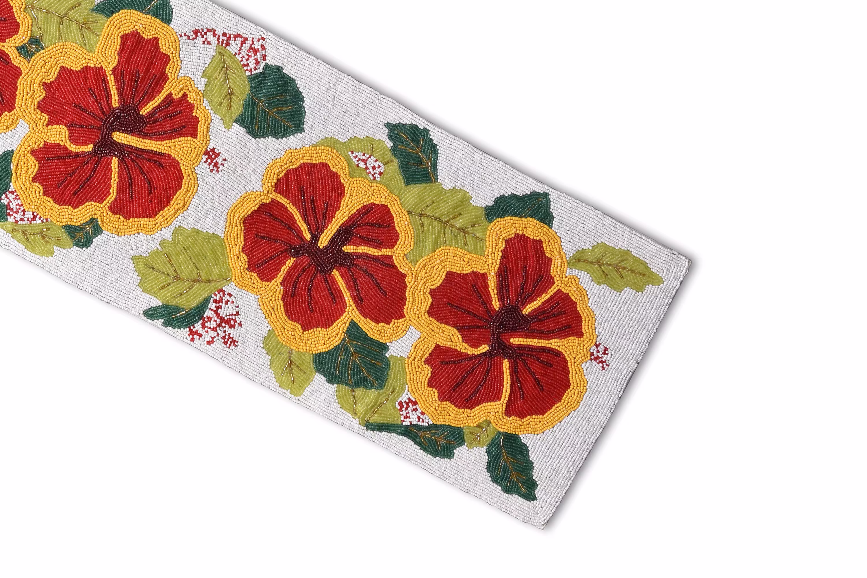 Hibiscus Floral Table Runner, Handmade Beaded Topper 13x36 Inch