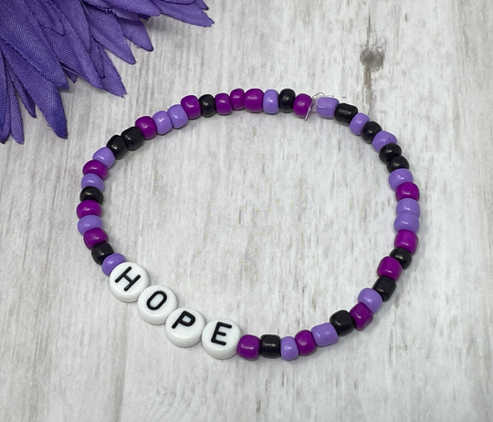 Hope Bracelet, Purple Seed Beads, Beaded Handmade, New