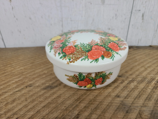 Vintage Floral Ceramic Trinket Box with Lid Powder Dish Italglass Korea Ring Storage Treasure Bathroom Vanity Candy Bowl Container Pill