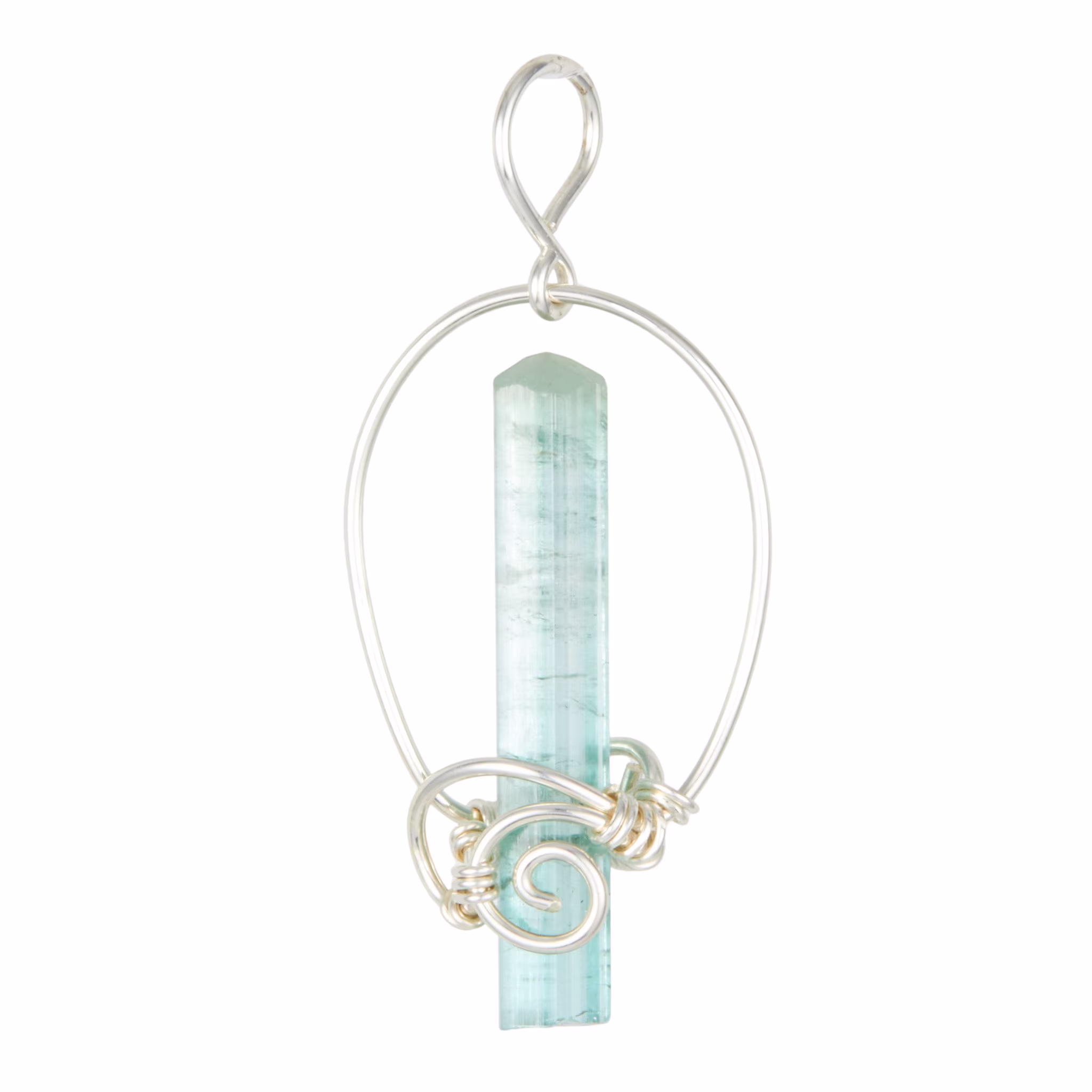 Blue Tourmaline Crystal Pendant Sterling Silver Wire Wrapped - Tourmaline Pendant Green Blue Stone 91