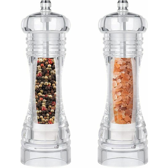 Pepper and salt mill, set of 2 adjustable ceramic crusher, salt and pepper -transparent acryl picker for kitchen restaurant