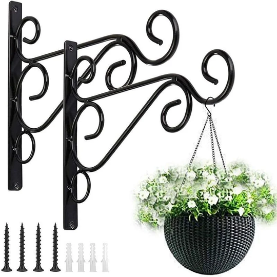 Hanging Basket Hooks Metal Wrought Iron Plant Wall Mount Brackets Hanger Holder Hanging Planters Heavy Duty 10 Inches Indoor Outdoor Garden Fence