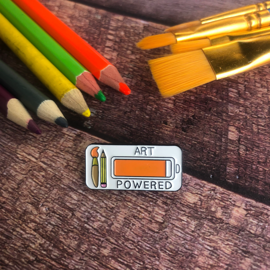 Art Powered Enamel Pin | Stocking Filler Gift Lapel Pin, Badge Pencil, Paint