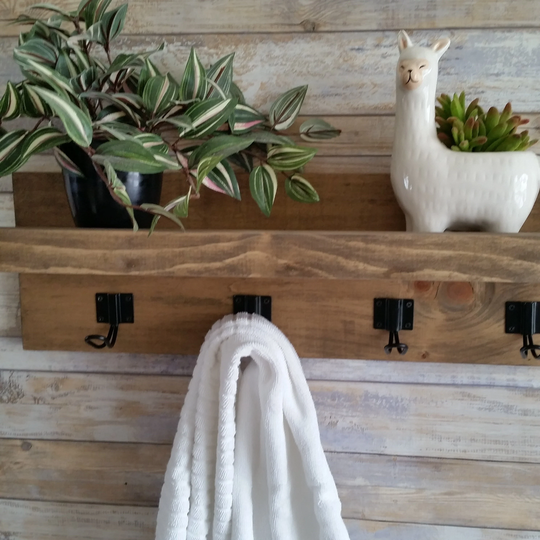 Rustic Farmhouse Wall Coat Hooks Shelf For Hanging Coffee Mug Holder Wood Entryway Rack Bathroom Towel Jacket Organizer Fixture