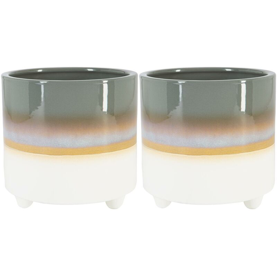Reactive Glaze Footed Plant Pots - 18cm - Grey - Pack of 2 - Nicola Spring