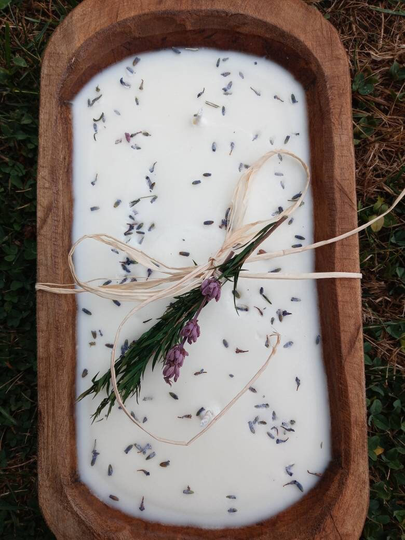 Rosemary Lavender Scented Organic Soy 3 Wick Dough Bowl Candle Centerpiece Candle