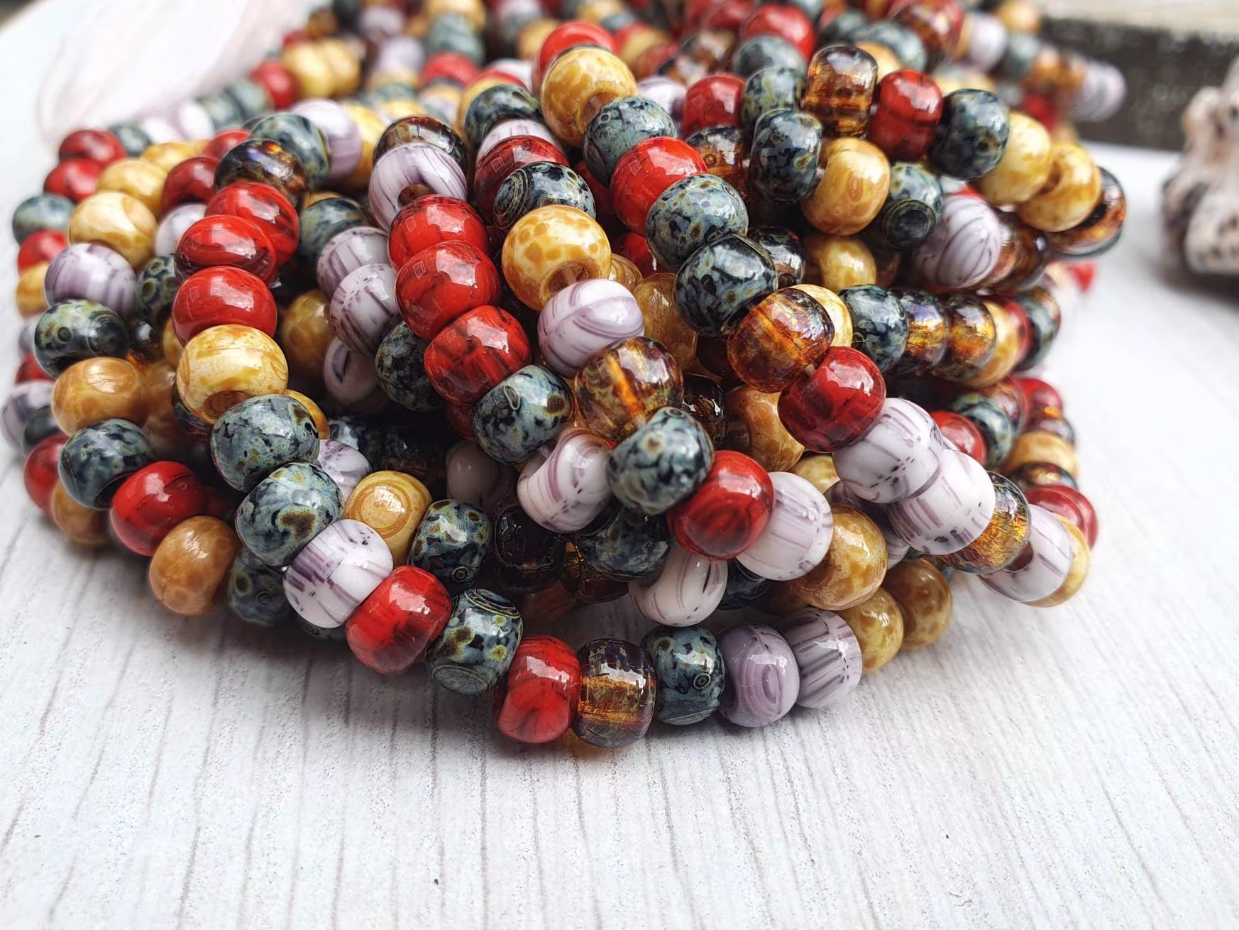2/0 Aged Mosaic Picasso Seed Beads | 6mm Full Strand