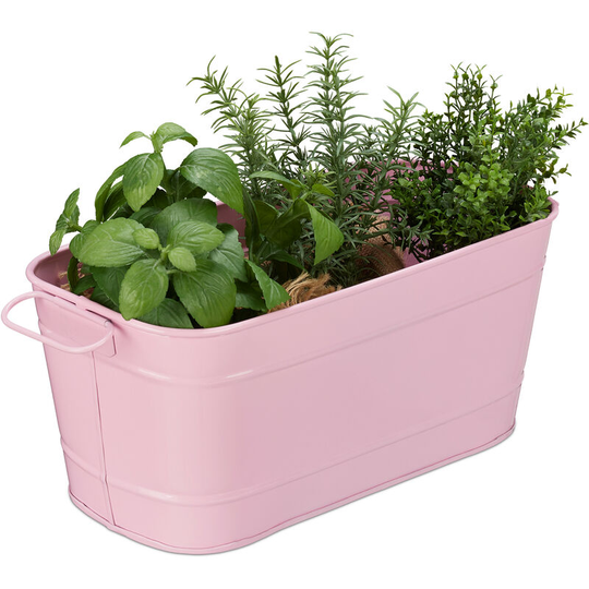 Flower Planter, for Garden, Balcony & Indoors, for Planting, Vintage Look, Metal, HxWxD: 16x38x19 cm, Pink - Relaxdays
