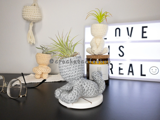 Crochet Stone People Planter Air Plant Decor Handmade Removable Plant Pot, Flower Basket Planter, Decorative Basket, Zen Planter