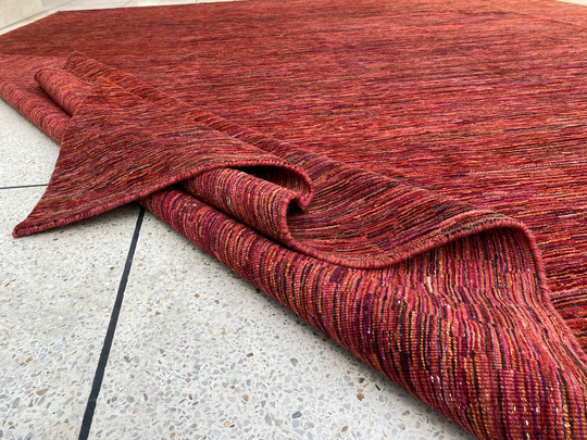 Red 12x14 Hand Knotted Afghan Gabbeh Rug - Abstract, Stripe Wool Big Area Large Living Room Dining Bedroom