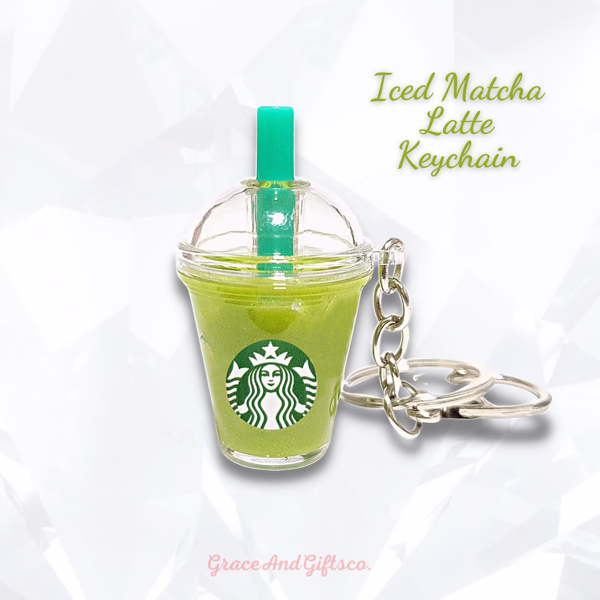 starbucks Iced Matcha Latte Keychain Key Ring Gift | Personalised - Add Name Free | Green Or White Logo