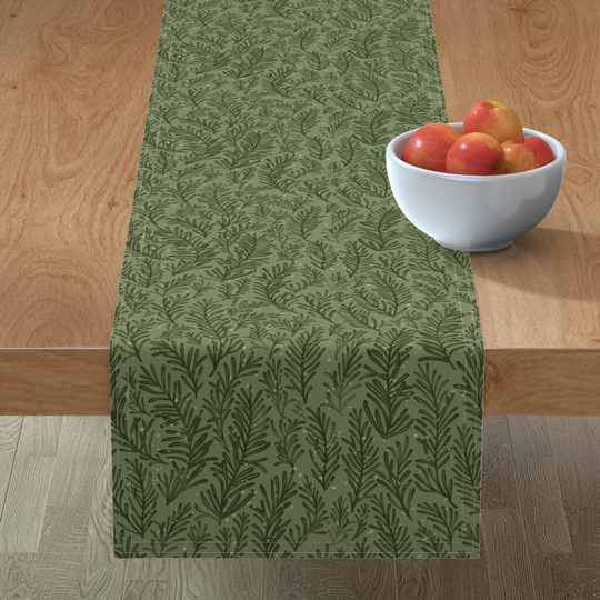 Rosemary Herb Table Runner - Snow By Mint_Tulips Floral Winter Holiday Christmas Cotton Sateen Spoonflower