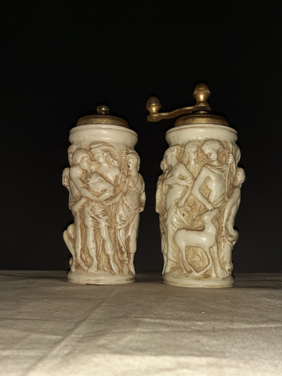 Vintage Art Nouveau Carved Salt & Pepper