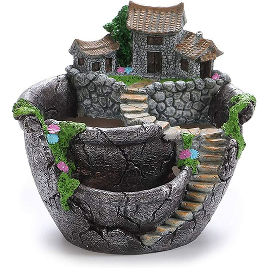 Echoo - Fairy Tale Garden Flowerpot, Outdoor And Indoor Flowerpot, Unique Sweet House Design, Home Decor , Silver