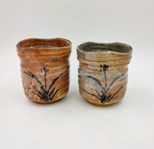 Pair Of Karatsu Yaki Yunomi Cups