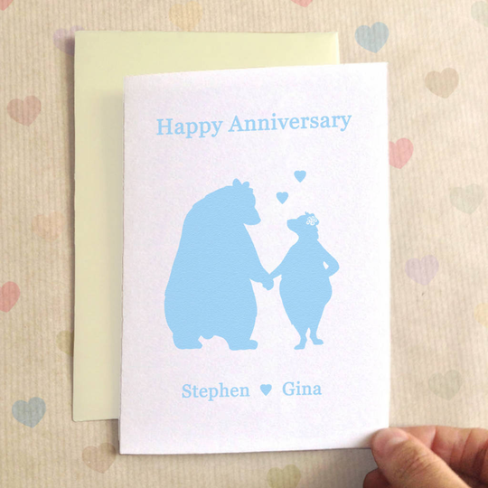 Personalised Bear Couple Anniversary Card, Powder Blue/Blue/White