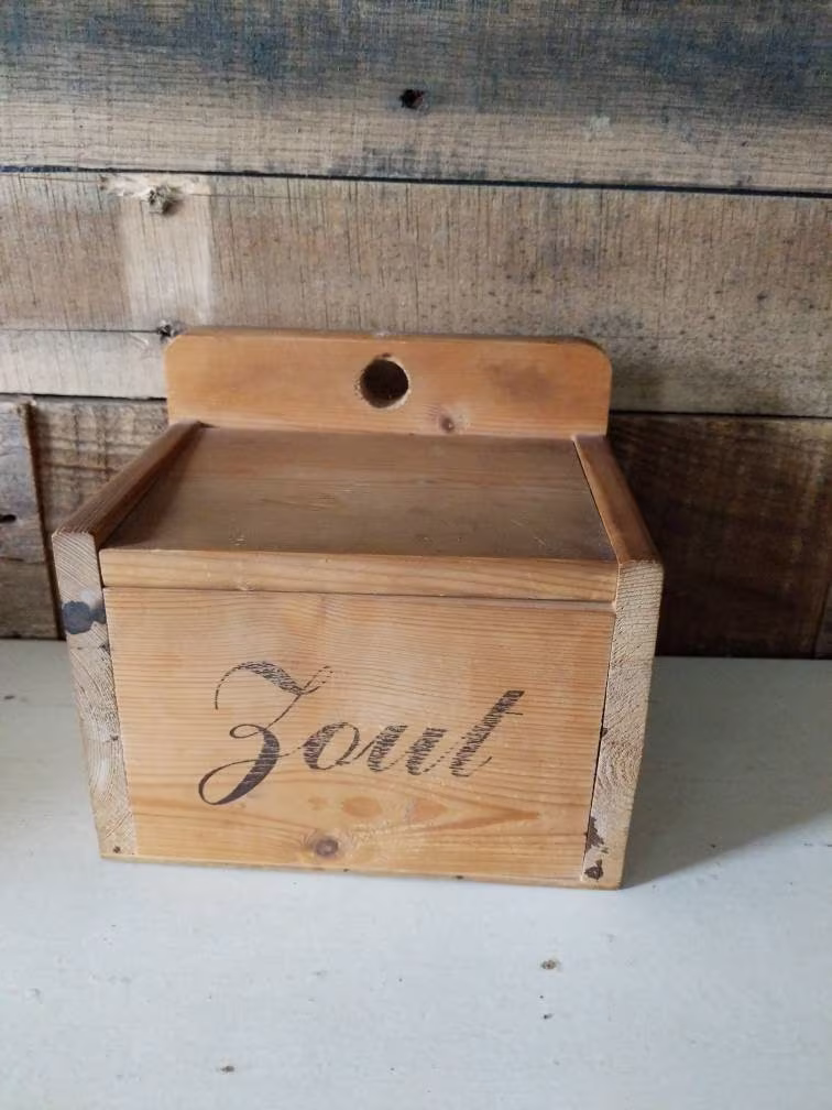 Vintage Dutch Wooden Salt Box Zout Farmhouse Decor Kitchen
