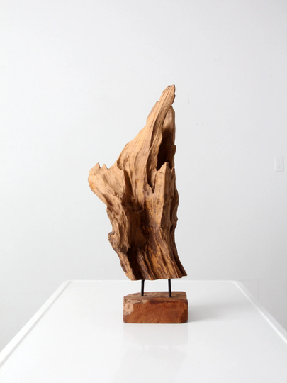 Mid-Century Organic Wood Sculpture On Stand