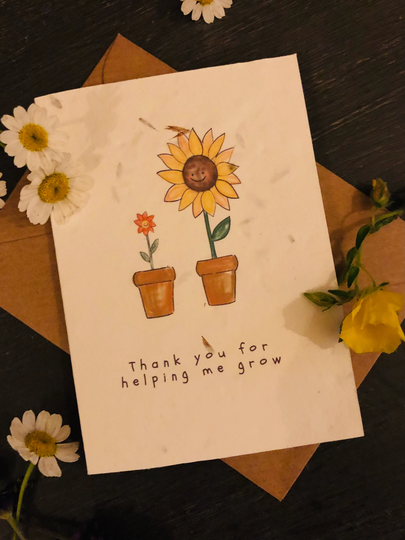 Thank You For Helping Me Grow Card Made From Plantable Wildflower Seed Paper