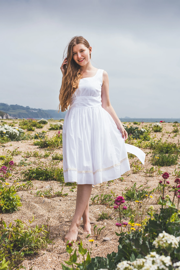 Organic Cotton White Dress, Sleeveless Knee Length Summer Casual Wedding Civil Dress