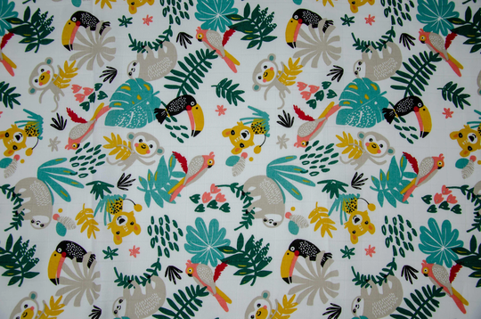 Safari Animals Organic Muslin Fabric, Animal Print Double Gauze Fabric By Half The Metre, Printed Swaddle
