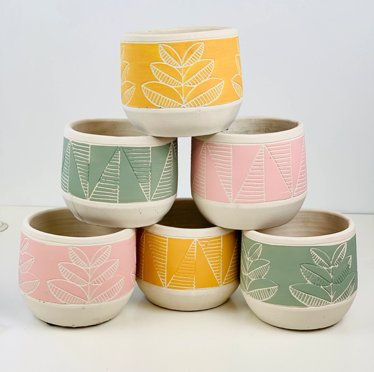 Reverse Block Concrete Planters For 12cm Plant Pots - Mustard Yellow, Green, Pink