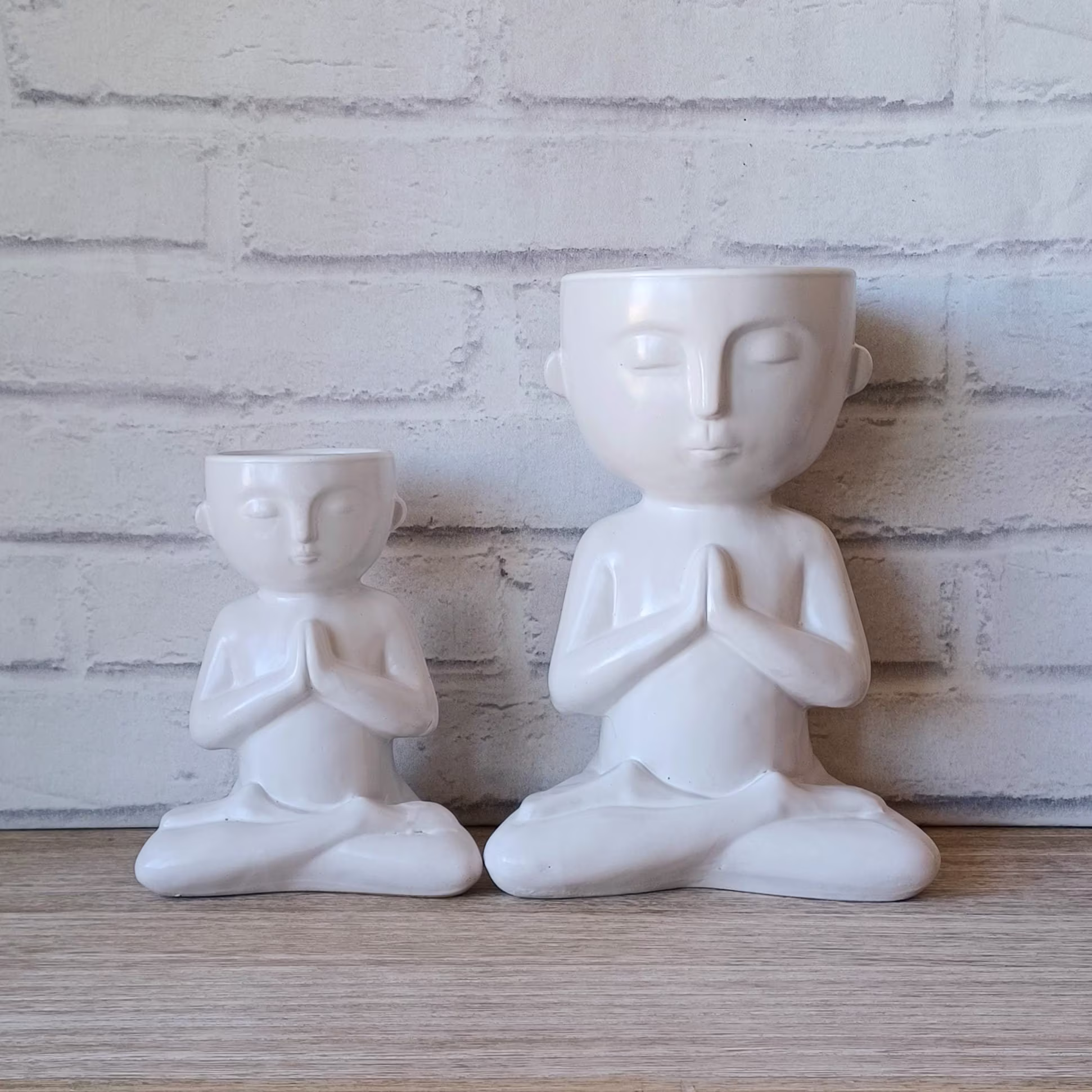 Set Of 2 White Stone Yoga Meditating Hygge Buddha Meditation Minimalist Decor Vases Flower Vase Holder Indoor Planter Home Decoration