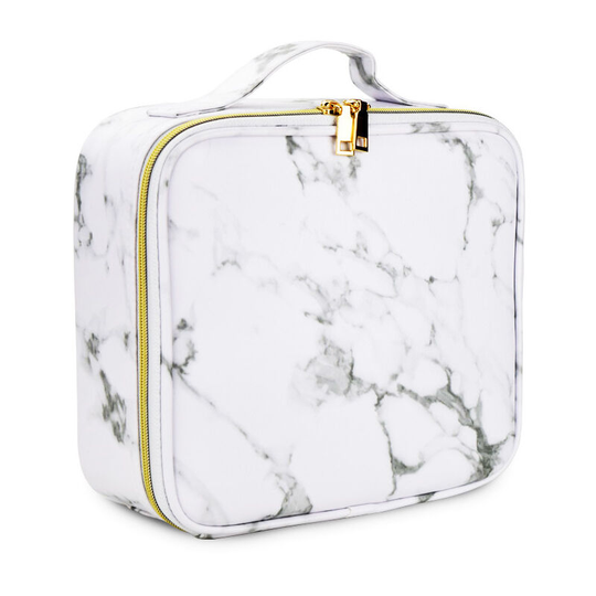FVO - Makeup Bag Storage Bag Professional Makeup Cosmetic Travel Case Beauty Hairdressing Tools Organizer with Adjustable Dividers Faux Leather, White