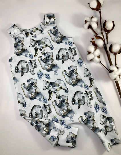Bearhug Organic Romper, Baby Clothes, Stretchy Dungarees, Handmade To Order