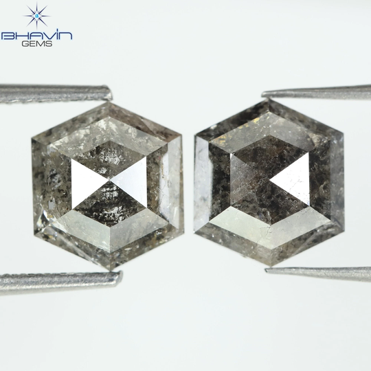 3.21 Ct, Hexagon Diamond, Natural Loose Cut, Salt & Pepper Pair Gifts, Jewelry, Rings, N6-130