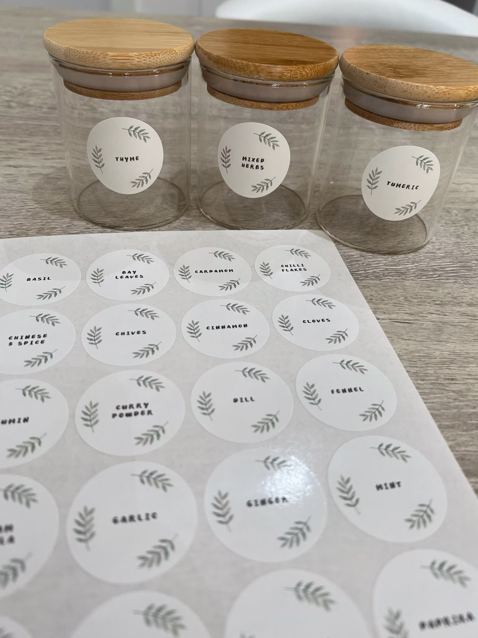 35 Herbs & Spices Labels Personalised Stickers 37mm Gloss Kitchen Cooking Home Organising