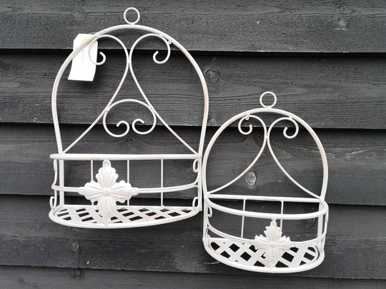 Pair Of Metal Wall Planters Flower Pot Vintage Grey Finish Garden & Home Fence