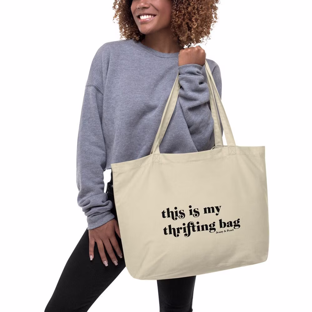 This Is My Thrifting Bag Large Organic Cotton Shopping Tote Black