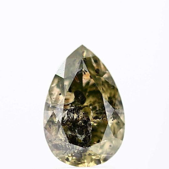 2.71 Carat Natural Salt & Pepper Pear Cut Diamond Rustic Brilliant Deep Green Color Loose