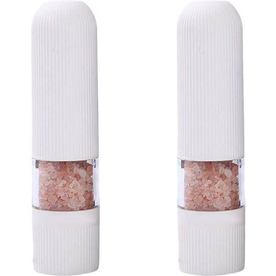 Electric Salt and Pepper Grinder Set - Battery Operated Handed Salt Pepper Mill with Bottom Cap White