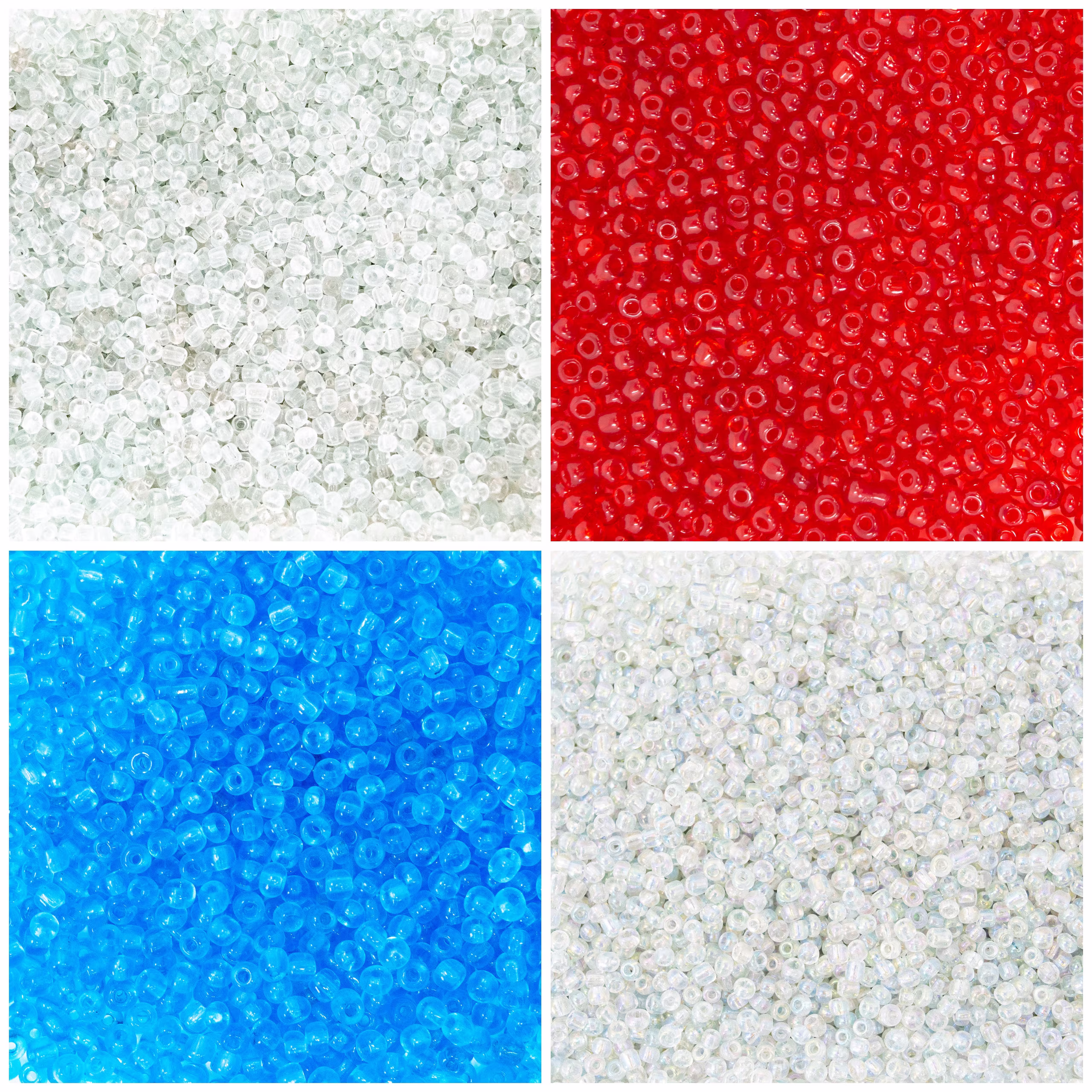 50G Transparent Seed Beads. App. 500 X 4mm-6/0, 1500 3mm-8/0 Or 3000 2mm-11/0
