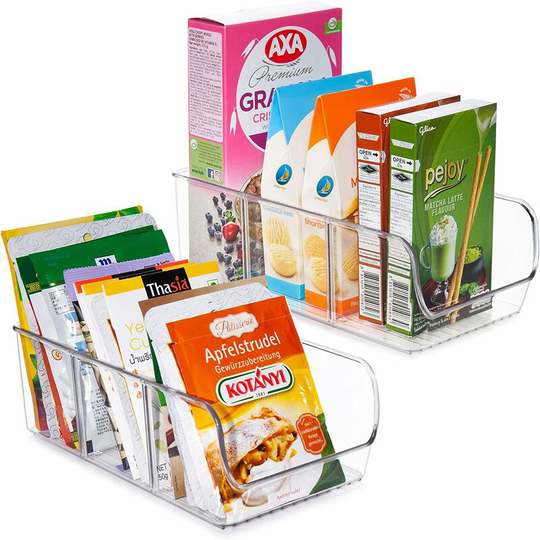 Food Packet Organizer Bins for Pantry Organization and Storage, 2 Pack Clear Plastic Holder for Organizing Seasoning Packets, Spice Packets, Pouches,