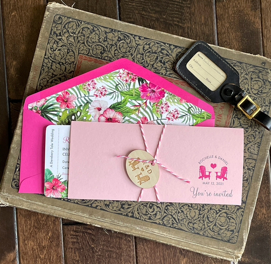 Tropical Pink Boarding Pass Wedding Invitation | Key Largo, Florida - Design Fee