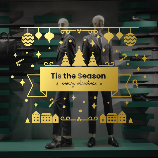 Tis The Season - Christmas Shop Window Sign Removable Retail Display Vinyl Seasonal Decoration Holiday Decal Sticker
