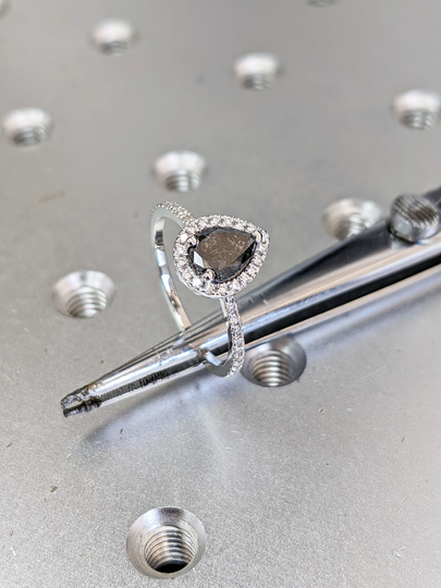 0.5Ct Raw Salt & Pepper Diamond Halo, Pear Moissanite Halo Ring, Unique Engagement Bridal Set, Black Gray 14K Yellow Rose White Gold