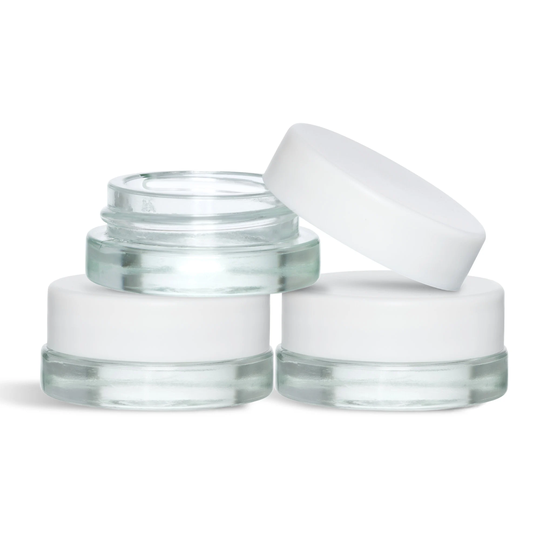 450 Pack - 7Ml Low Profile Thick Glass Containers With White Lids Concentrate Jars For Oil, Lip Balm, Wax, Cosmetics