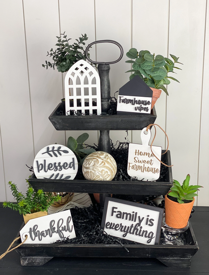 Home Tiered Tray Signs | All Season Family Is Everything Sign Farmhouse Decor Tier