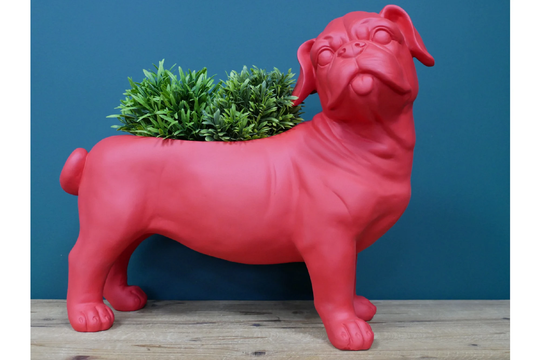Red Dog Planter, Garden, Indoor Ornament, Pug, Animal Lover Gift
