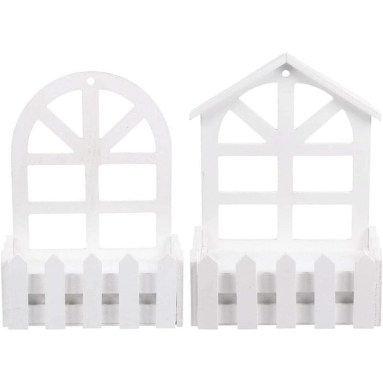 Modou - Set of 2 White Wall Planters for Wooden Hanging Planters, Wall Mounted Plant Stand, Ladder for Indoor Outdoor Vertical Garden Living Room