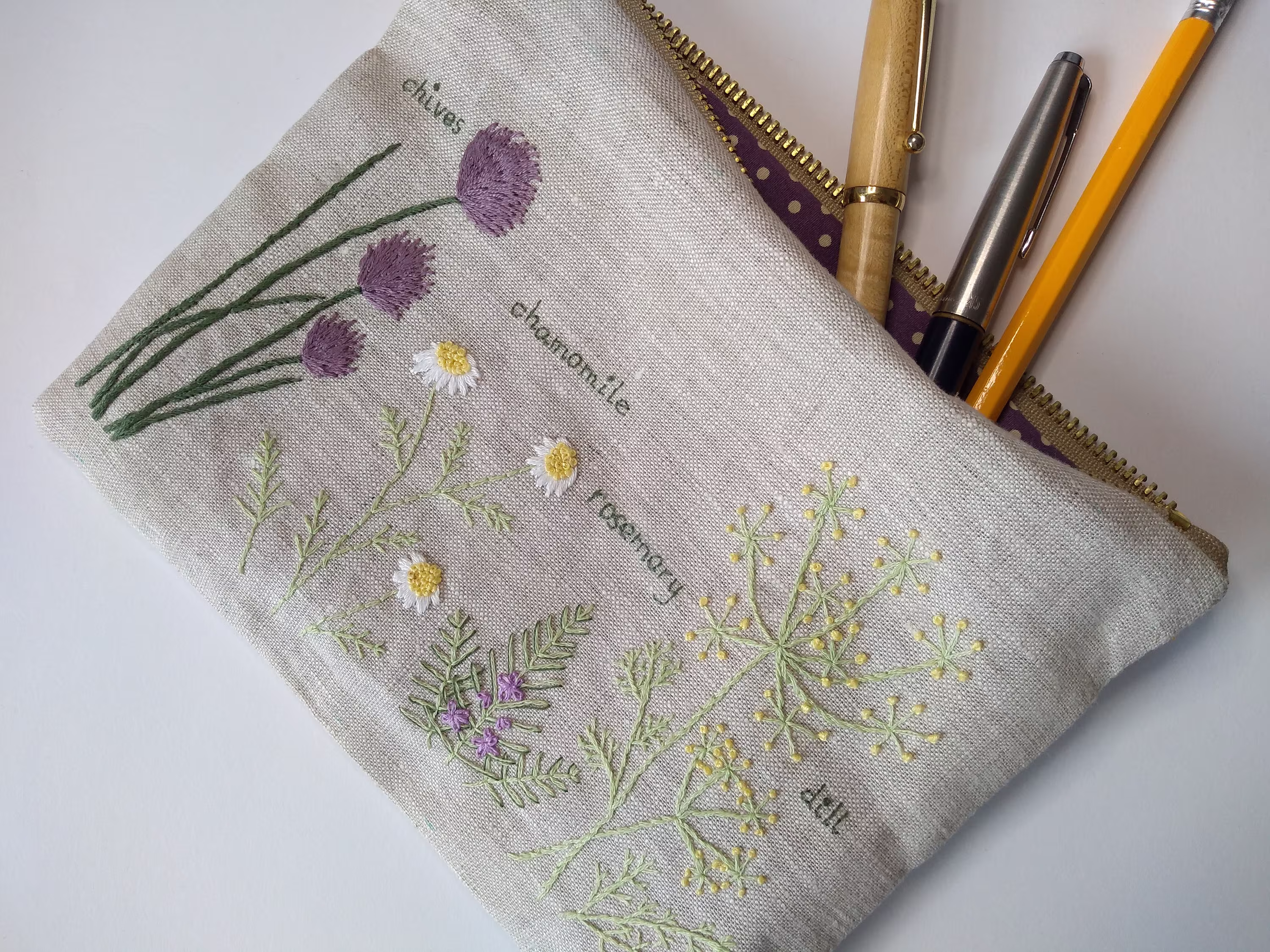 Garden Herbs Pencil Case Embroidery Kit